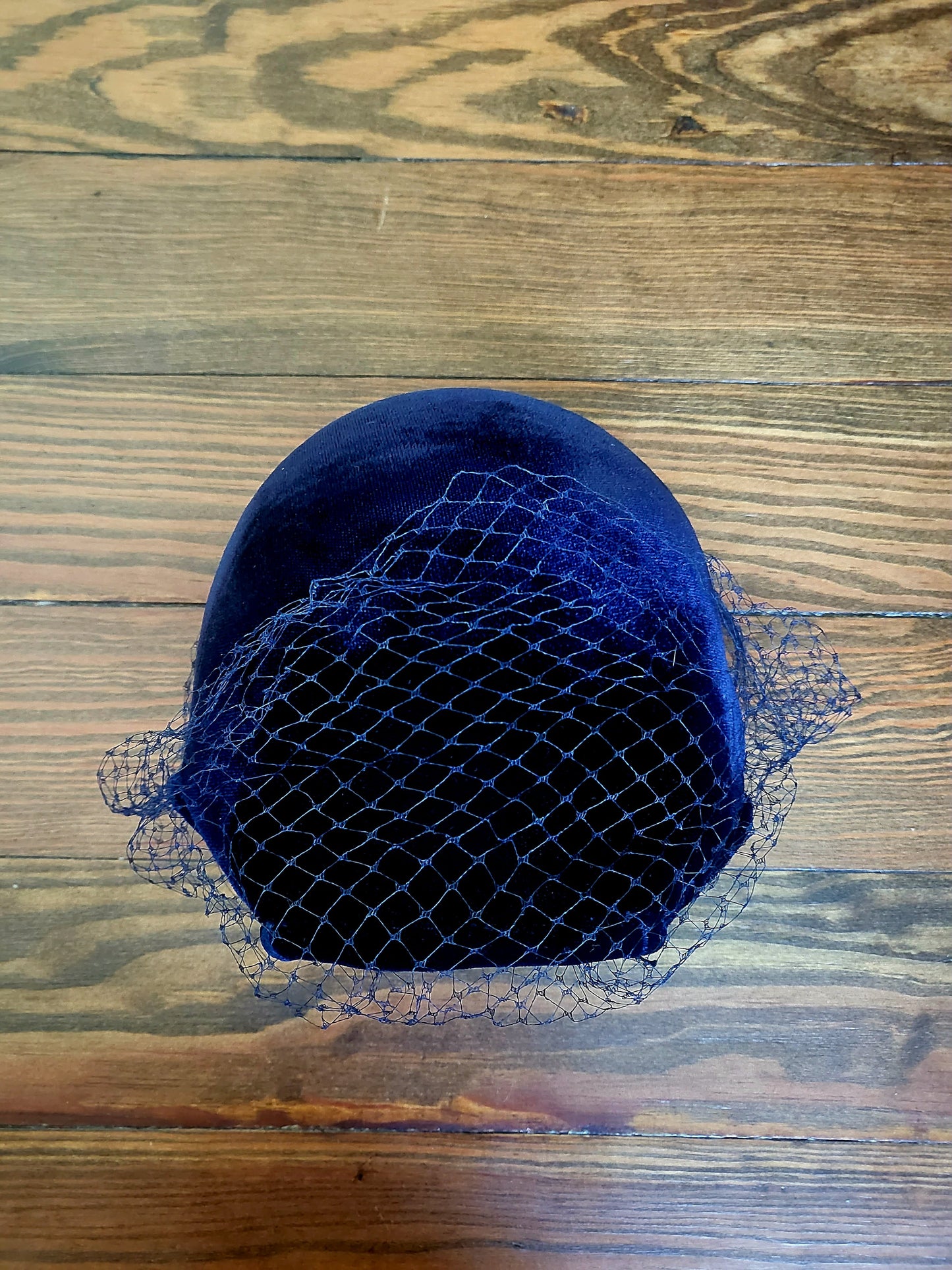 SOLD - Vintage 1950's Dark Navy Velvet Juliet Cap with Birdcage Veil