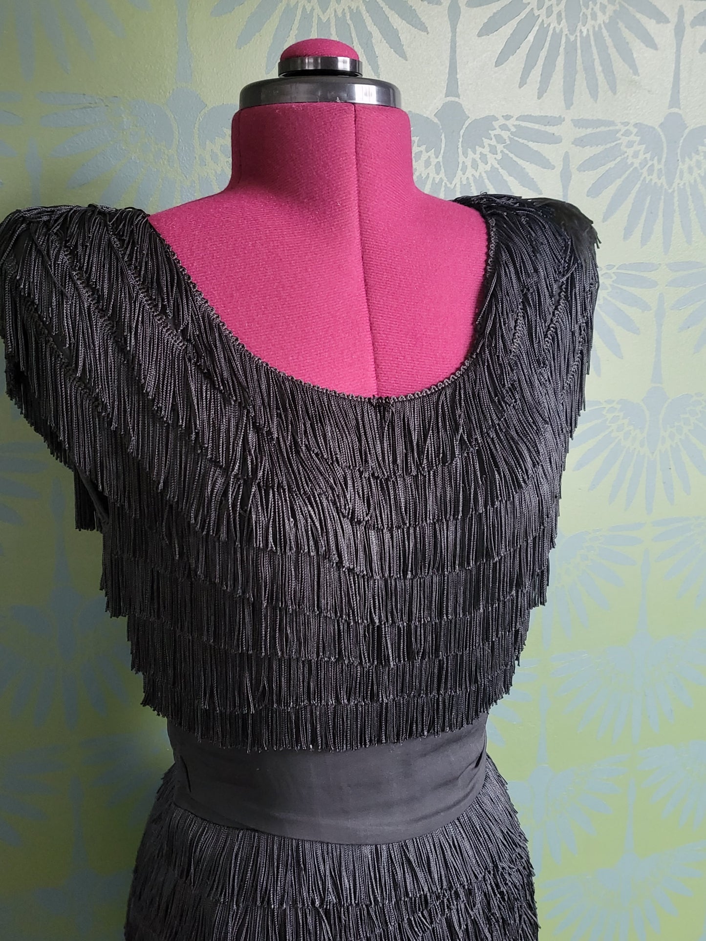 Vintage 1950's Patullo-Jo Copeland Silk Crepe Fringe Wiggle Dress