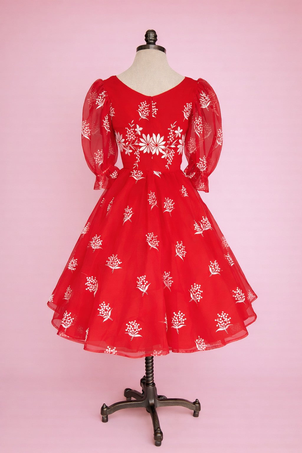 Vintage 1960s Red and White Floral Dress