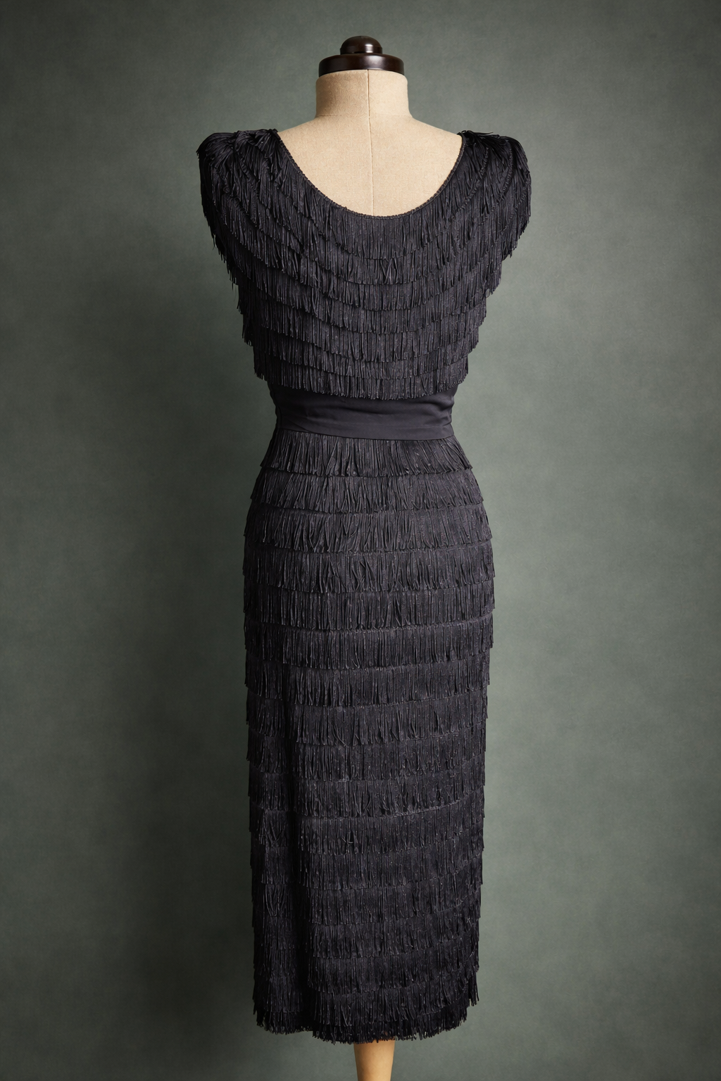 Vintage 1950's Patullo-Jo Copeland Silk Crepe Fringe Wiggle Dress
