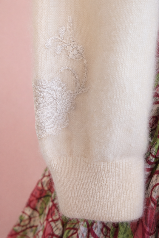 Vintage 1950s Dalton Ivory Hand Embroidered Cashmere Cardigan