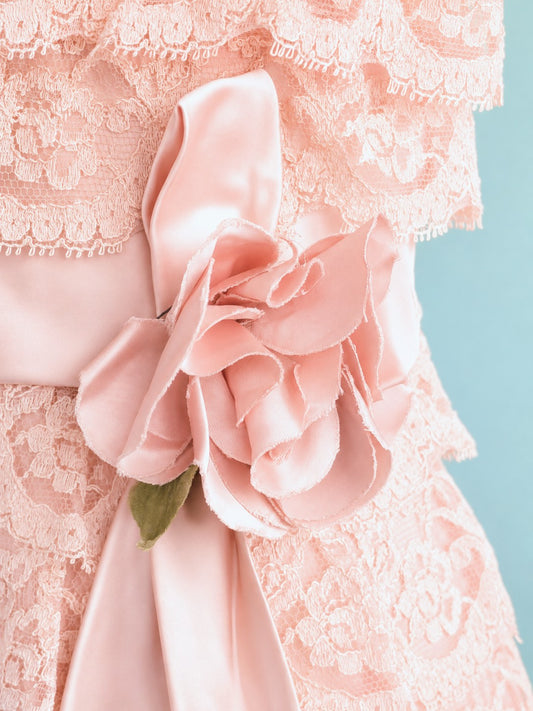Vintage Mid-Century Pink Lace Pencil Dress