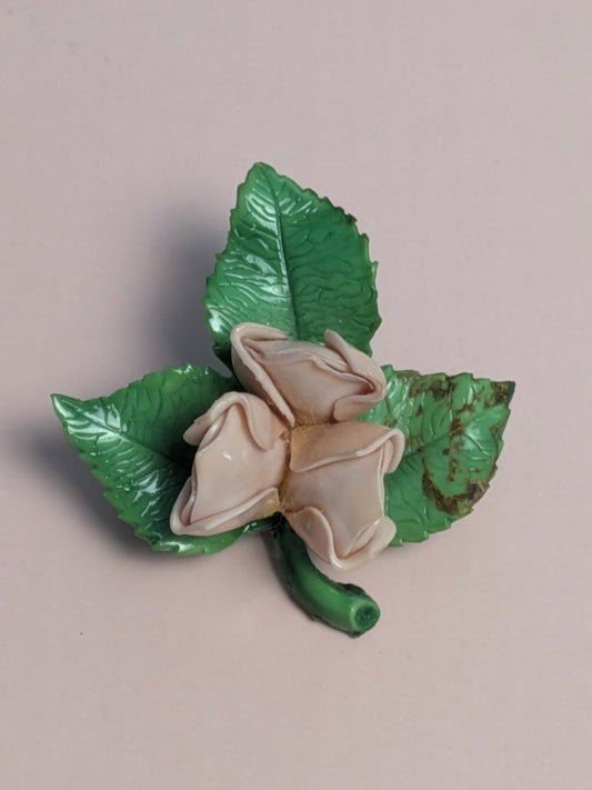 Vintage Mid-Century Rose Bud Leaf Brooch