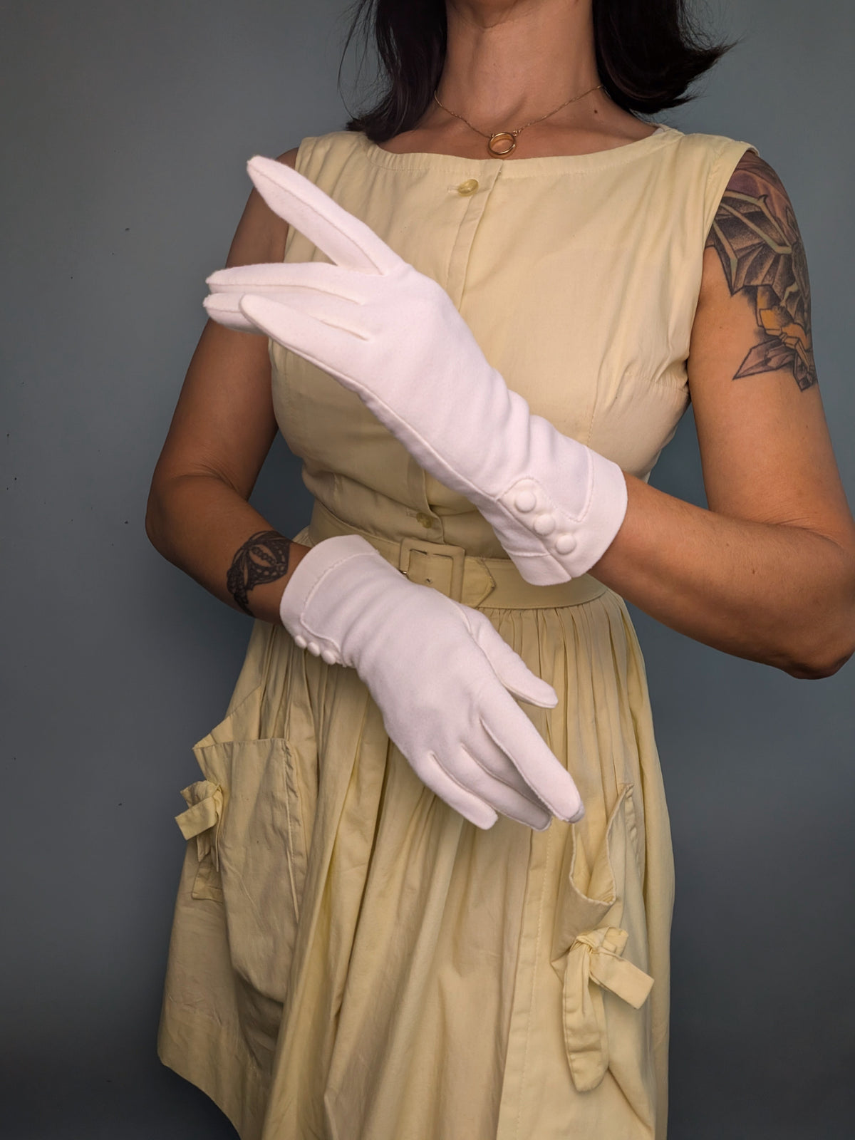 Vintage Mid-Century White Gloves - 3 Button Detail