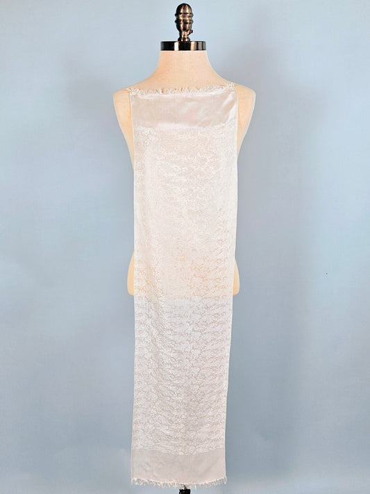 Vintage White Brocade Rectangle Scarf