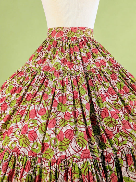 Vintage 1940s-1950s Abstract Print Ruffle Skirt