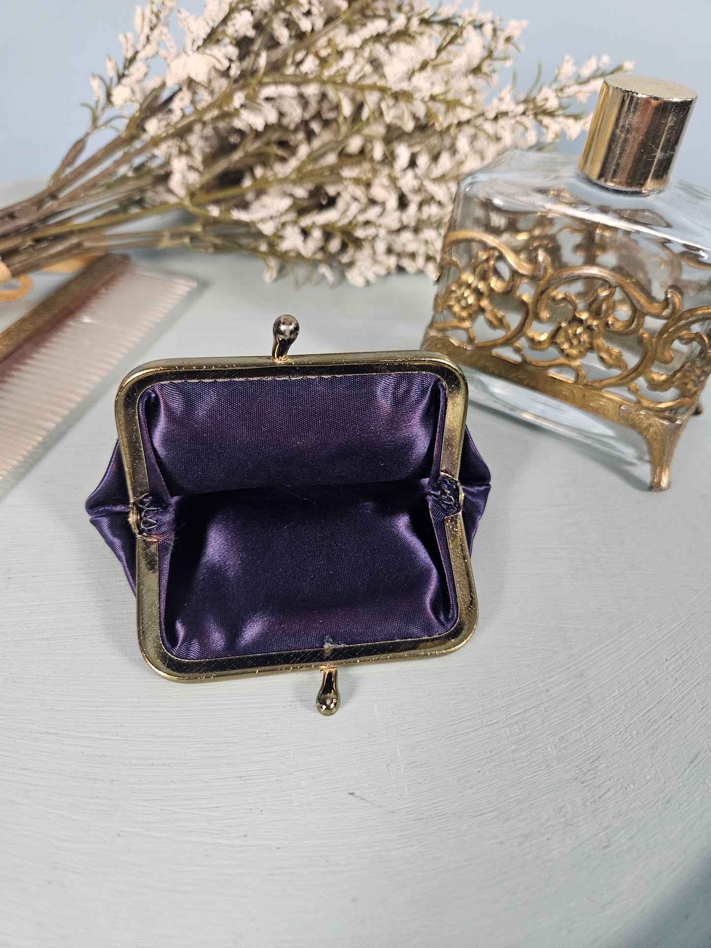 Vintage 1950s Violet Satin Coin Purse