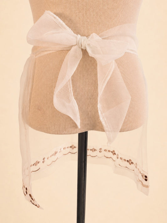 Vintage Mid-Century Ivory Mesh Half Apron
