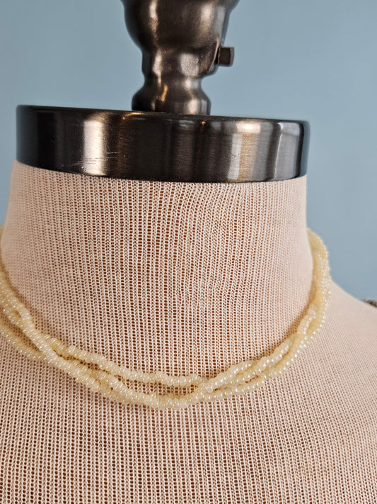 Vintage 1950s Tri-strand Milk Glass Beaded Necklace