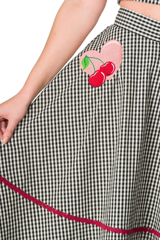 Black Gingham Cherry Hearts Skirt