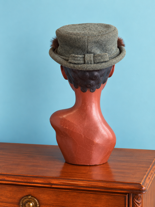 Vintage Mid-Century Wool Porkpie Hat with Mink Foot Adornment