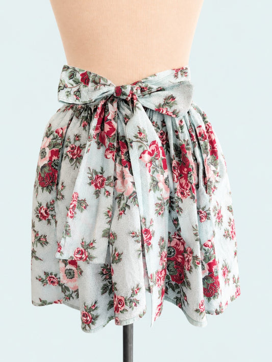 Vintage Mid-Century Blue Large Floral Apron