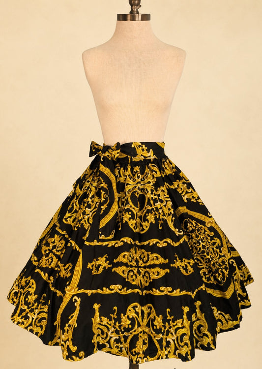 Black and Gold Baroque Print Skirt