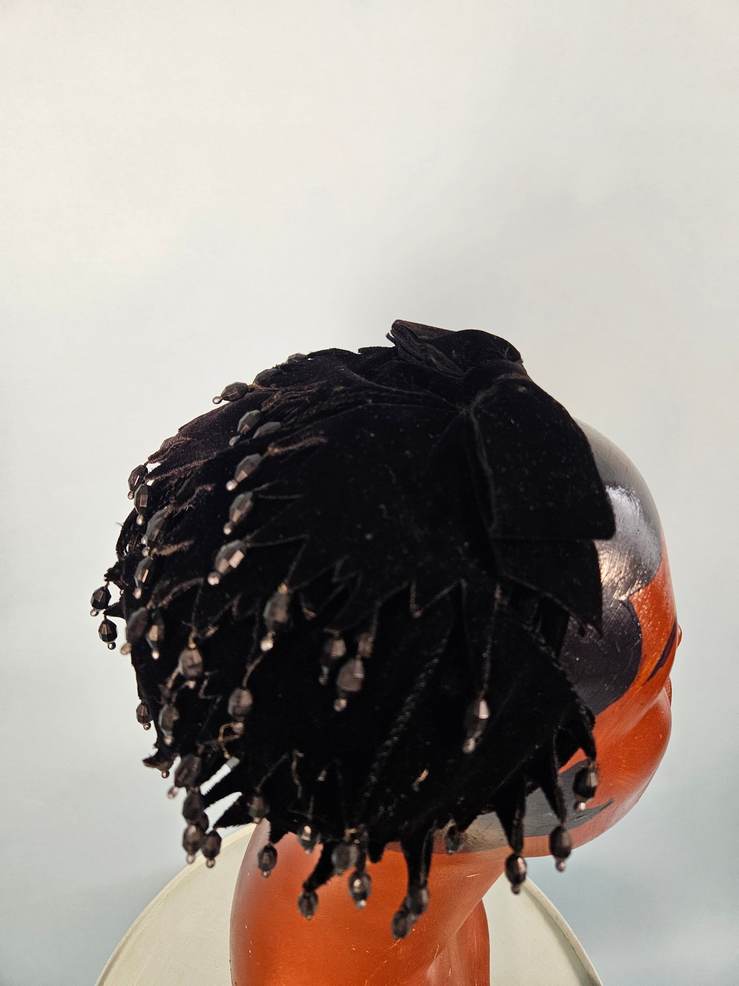 1950s Marché Inky Black Velvet Crescent Topper