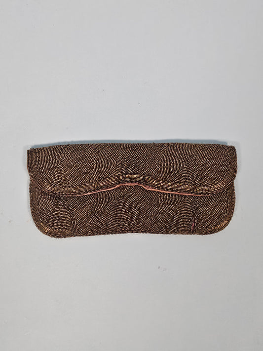 Vintage 1950s "Josef" Bronze Beaded Envelope Clutch