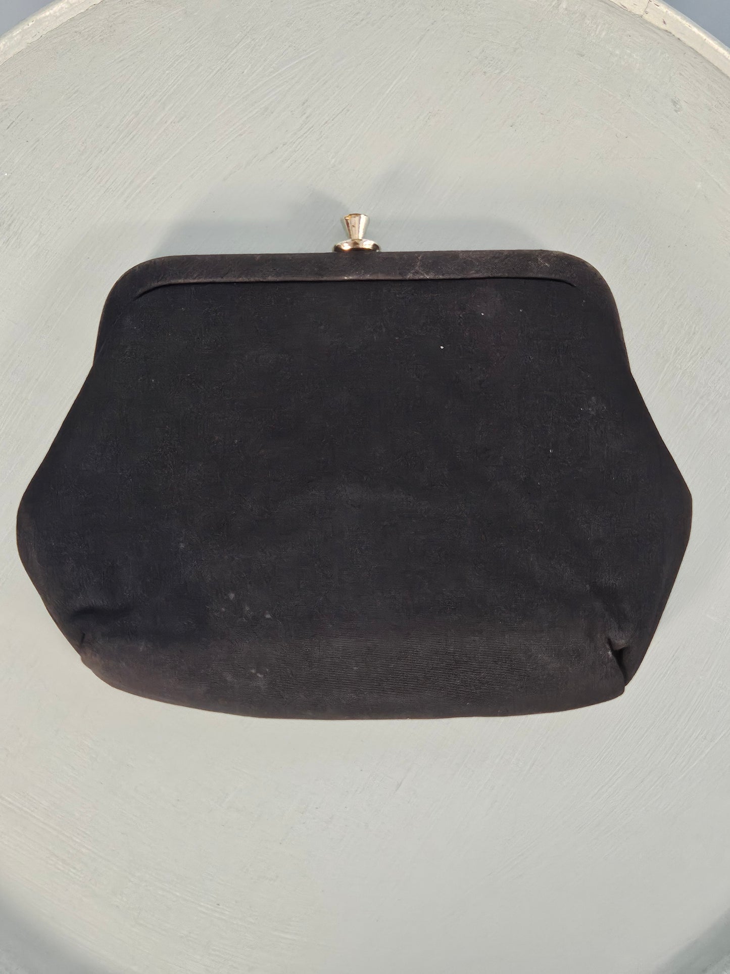 Vintage 1940's-1950's Black Evening Bag with Chocolate Brown Ribbon