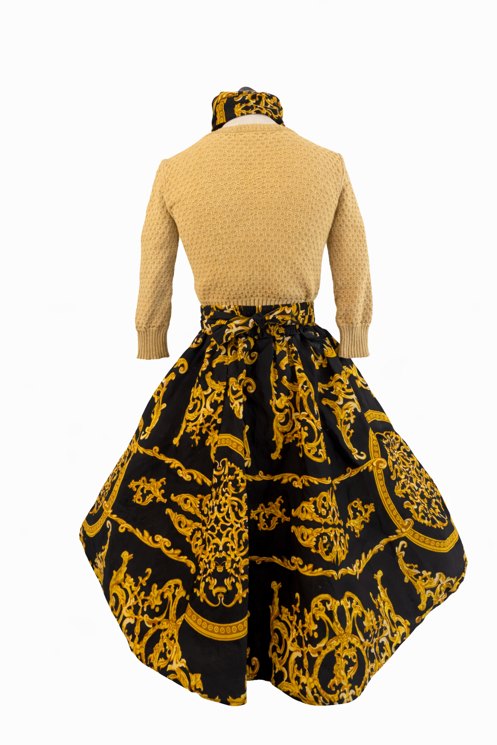 Black and Gold Baroque Print Skirt