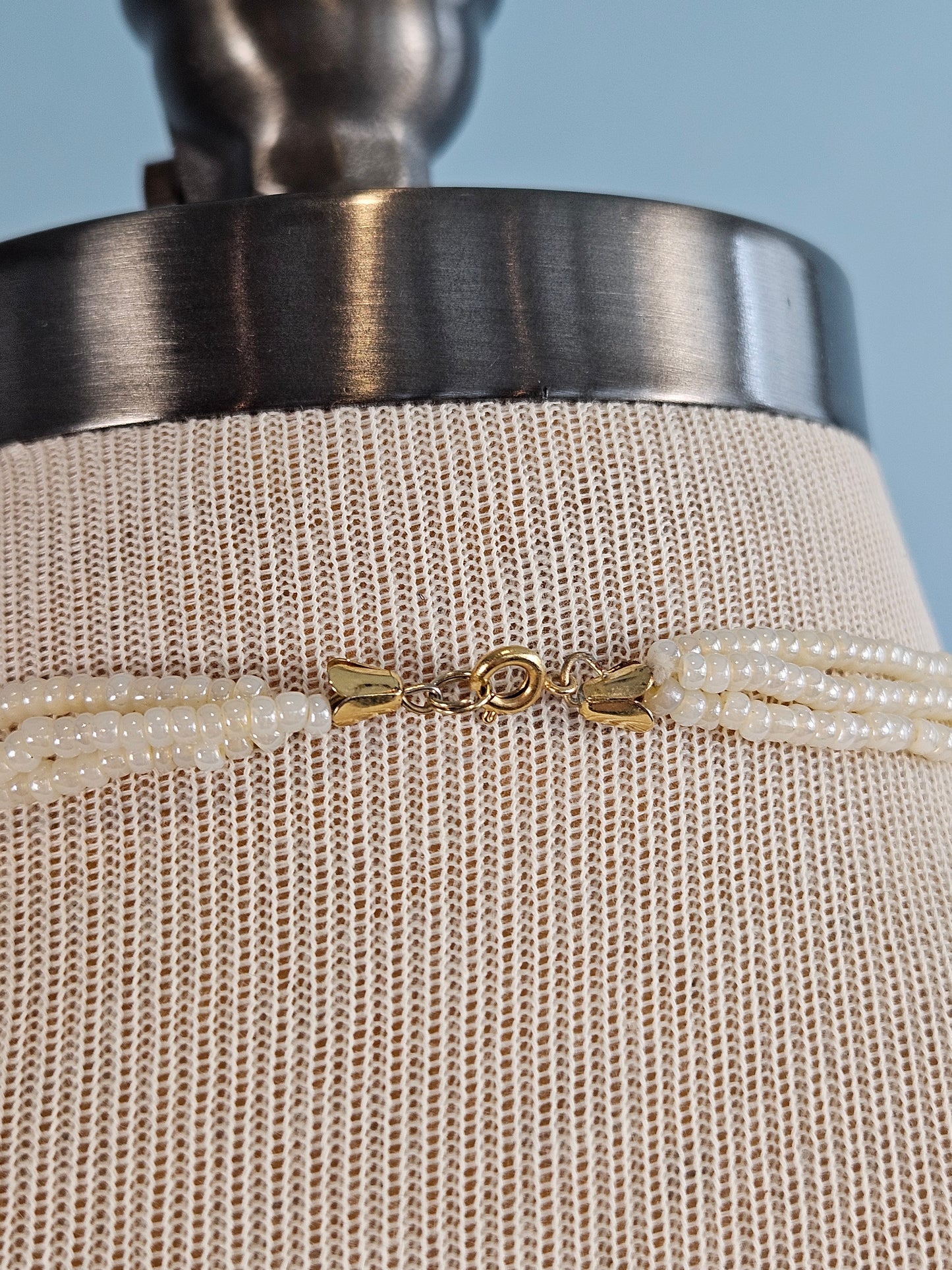 Vintage 1950s Tri-strand Milk Glass Beaded Necklace