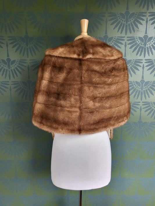 SOLD - Vintage 1950s-1960s Light Brown Mink Fur Stole with Shawl Collar
