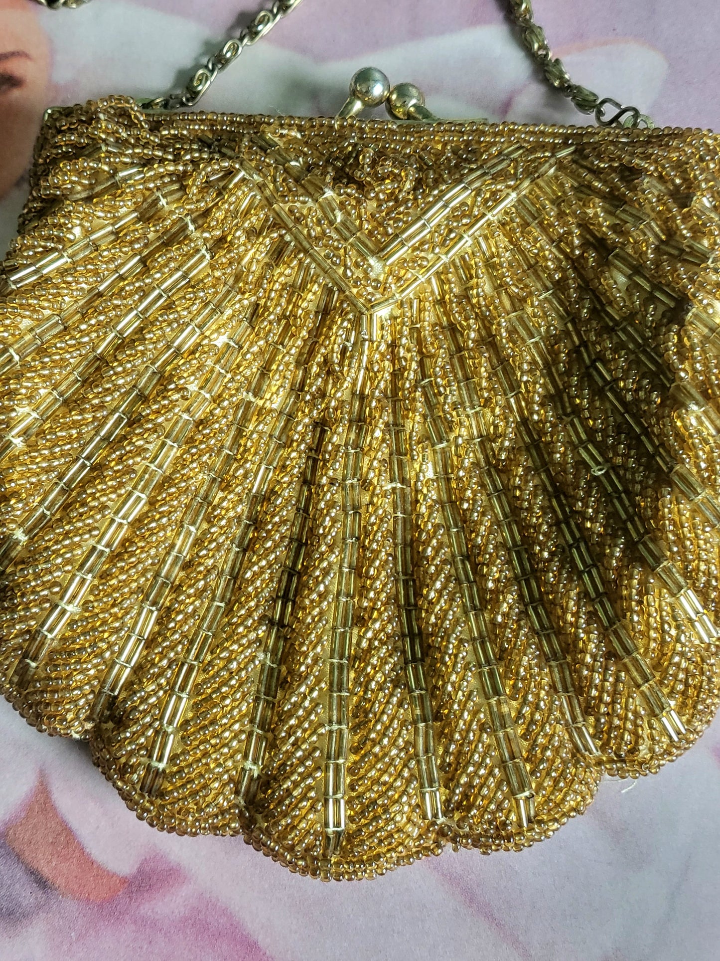 SOLD - Vintage La Regale Golden Beaded Shell Evening Bag