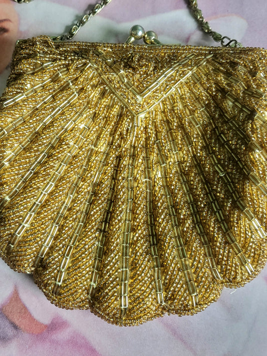 SOLD - Vintage La Regale Golden Beaded Shell Evening Bag