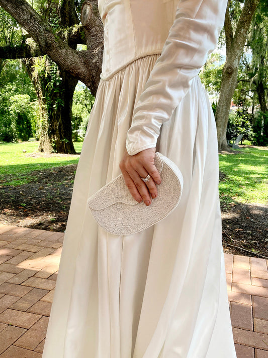 SOLD - Vintage 1950's "Walborg" White Micro-Bead Structured Clutch