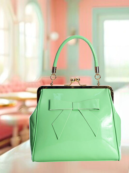 Vintage Style Handbag with Bow - Mint