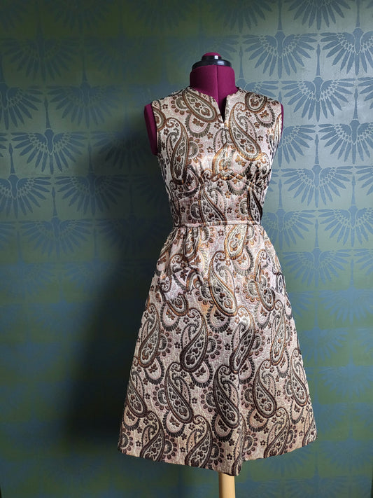SOLD - Vintage 1960's Kent Original Metallic Bronze Paisley Short Gown with Jacket