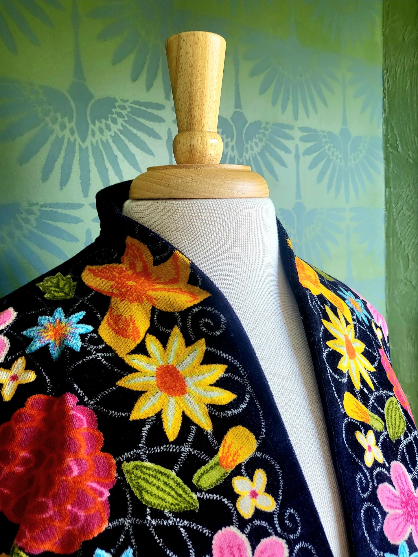 SOLD - Vintage Platinum by Dorothy Schoelen Navy Velvet Floral Bolero