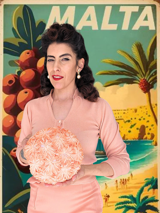 SOLD - Vintage 1950's - 1960's Peach Chrysanthemum Crescent Topper
