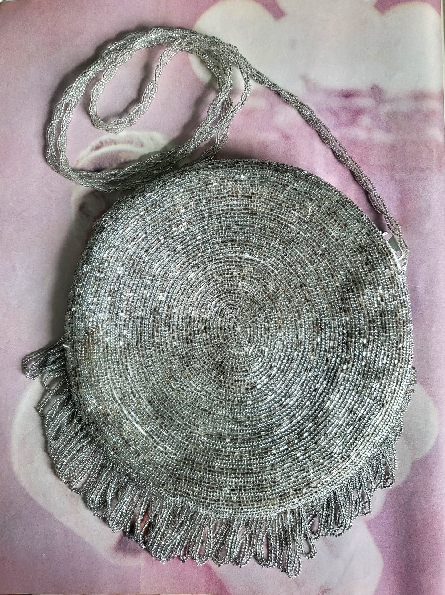 SOLD - Vintage La Regale Silver Round Deco Beaded Evening Bag