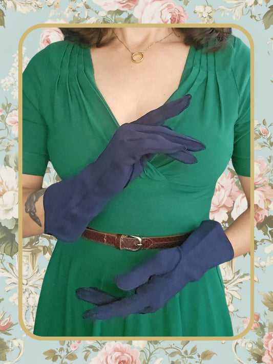 Vintage Navy Cotton Gloves