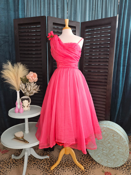 SOLD -Vintage 1950's Fuchsia Party Dress