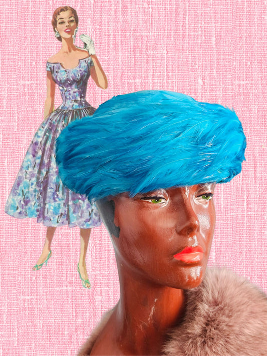 SOLD - Vintage 1950's -1960's Blue Feather Topper