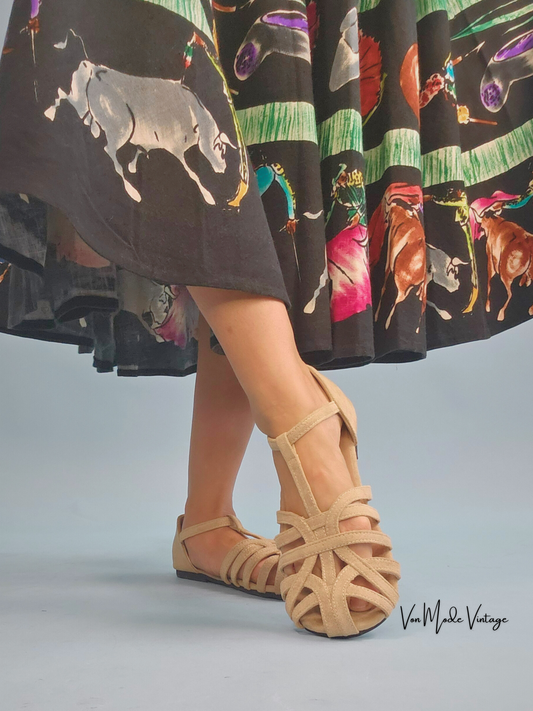 Vintage Flat Woven Sandals - Tan