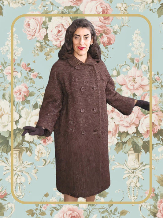Vintage Brown Bouclé Wool Coat