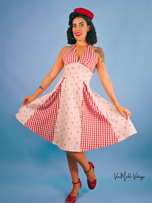 1950's Style Countryside Patchwork Halter Dress
