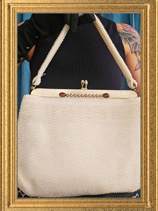 SOLD- Vintage Ivory Petite Bead Handbag