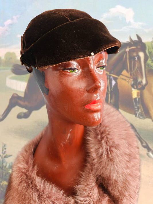 Vintage Brown Velvet Riding Cap