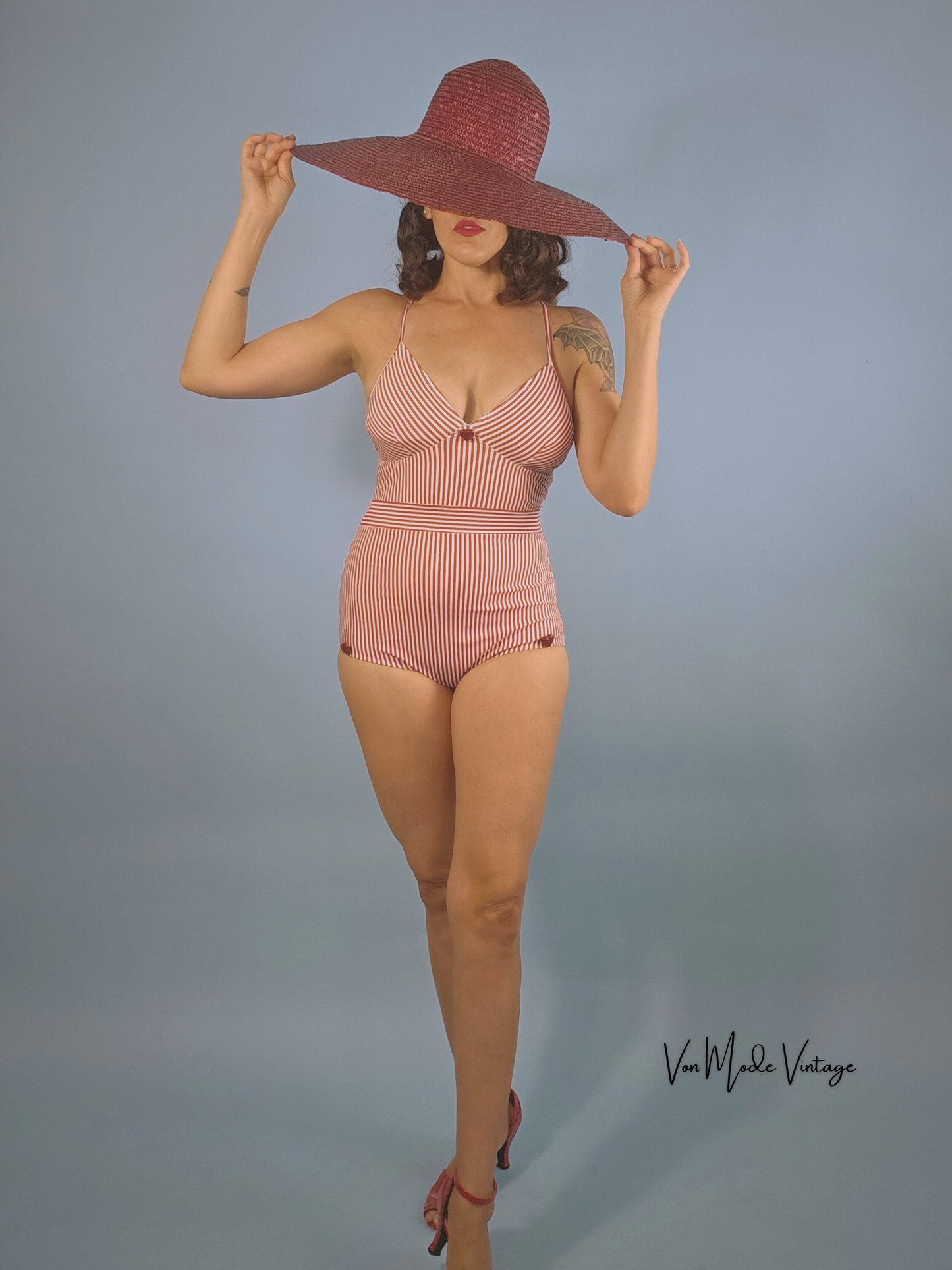 1940s Red Striped Swimsuit