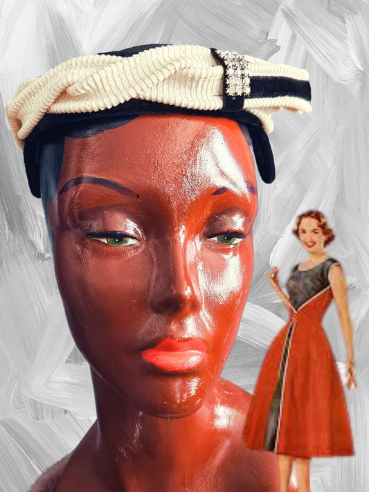 Vintage Black & Ivory Straw Topper