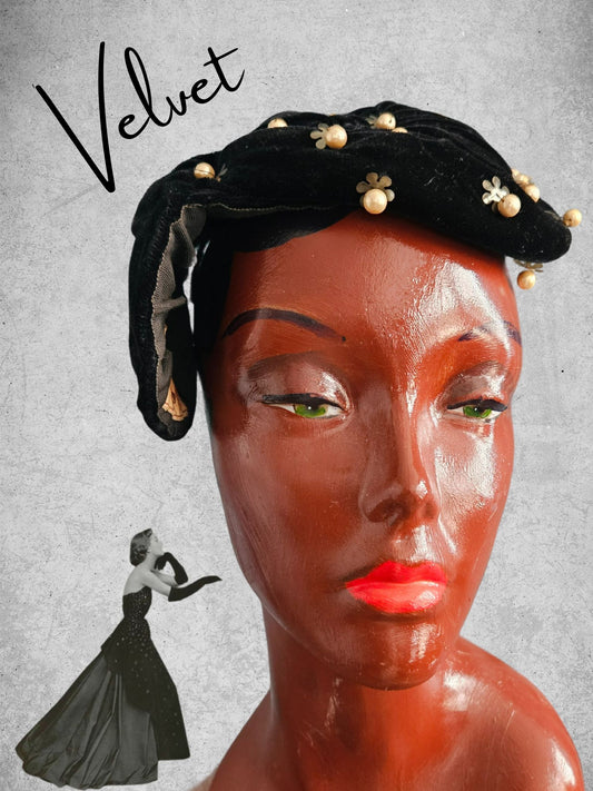 Vintage Black Velvet Kidney Topper