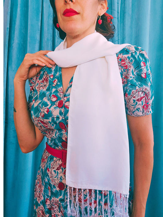 Vintage White Fringe Scarf