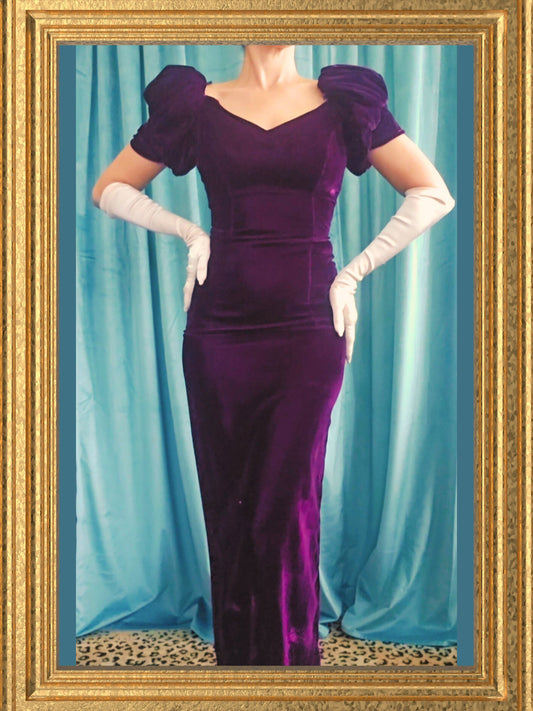 SOLD - Vintage 1980's Does 1930's "Jordan" Deep Violet Velvet Gown