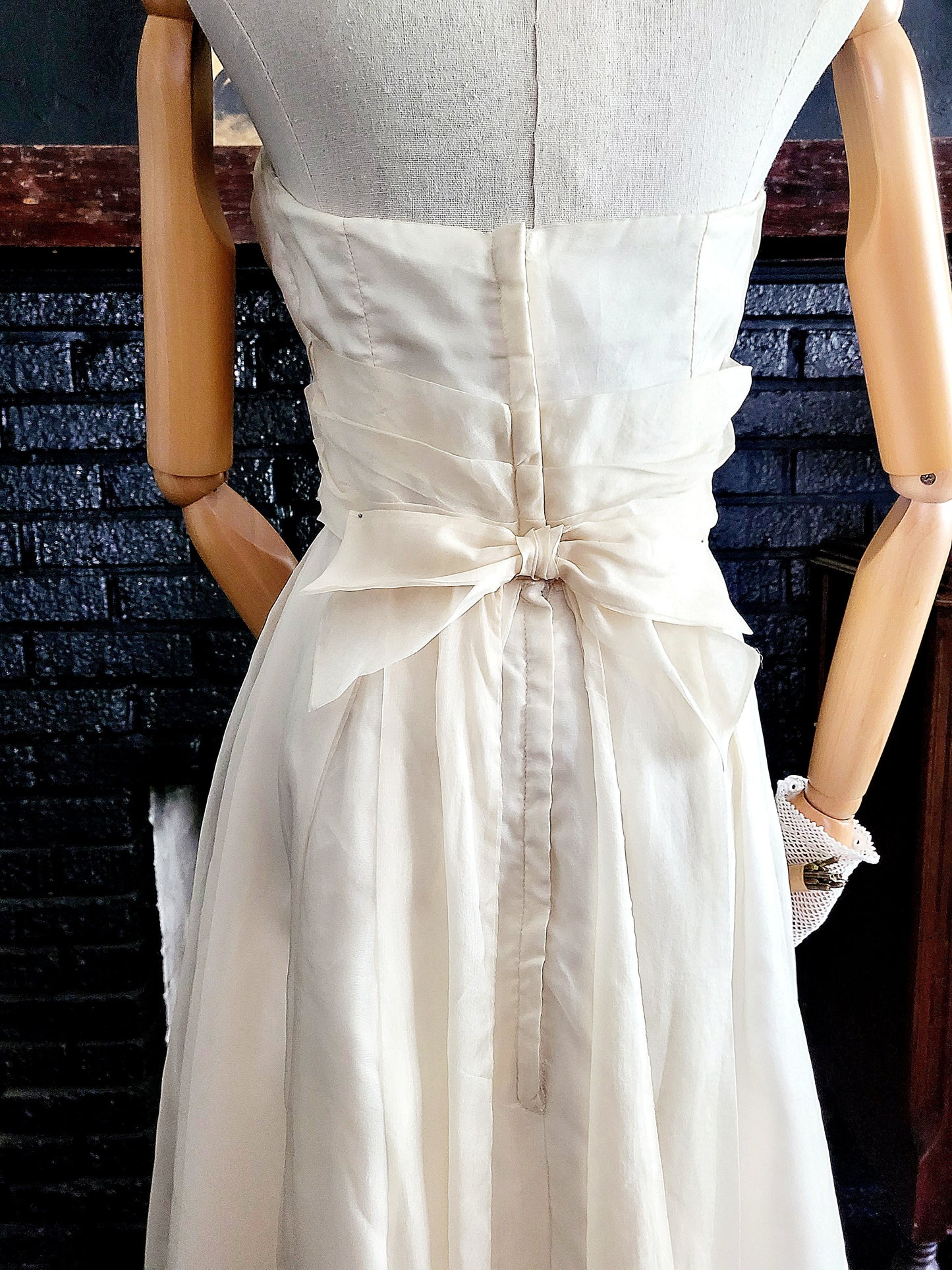SOLD - Vintage 1950's Strapless Ivory Wedding Dress with Sequenced Lace Appliques