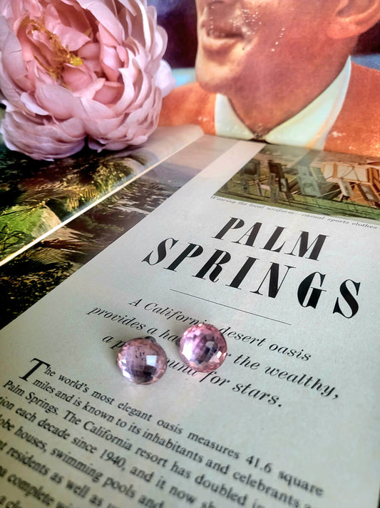 SOLD -Vintage Large Pink Rhinestone Studs (Screw Post)