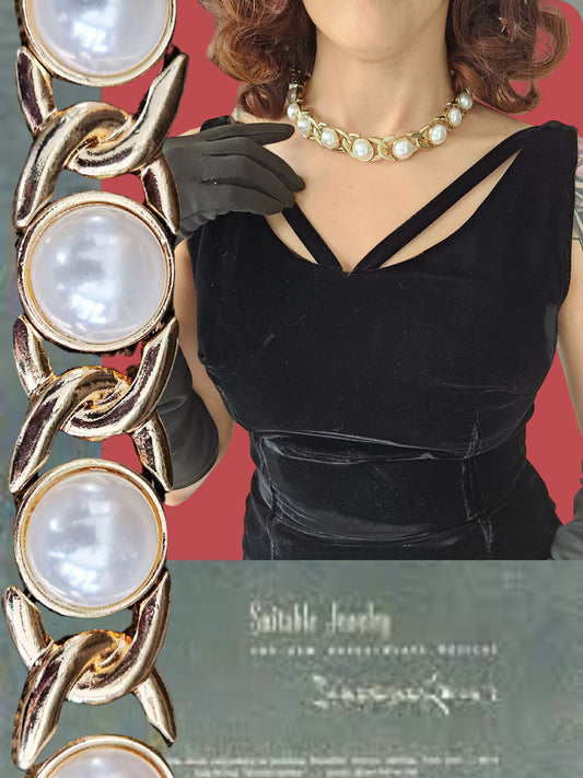 SOLD - Vintage 1950's Faux Pearl Golden Necklace
