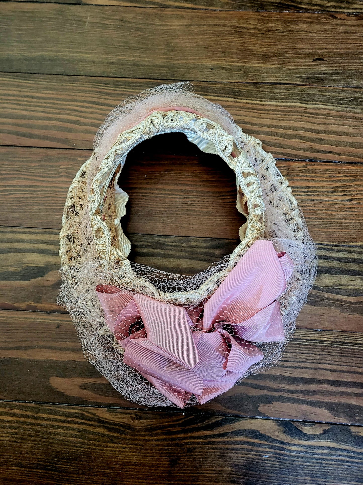 SOLD - Vintage 1950's Woven Ribbon Open Crown Topper