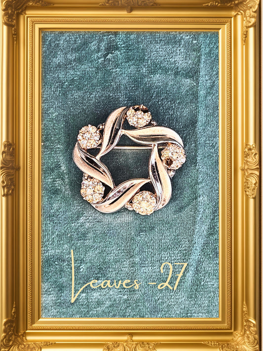 Vintage 1950's-1960s Rhinestone Brooch - Leaves