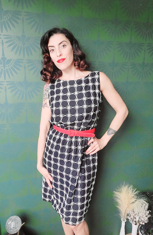 SOLD - Vintage Atomic Print Day Dress - Black/White